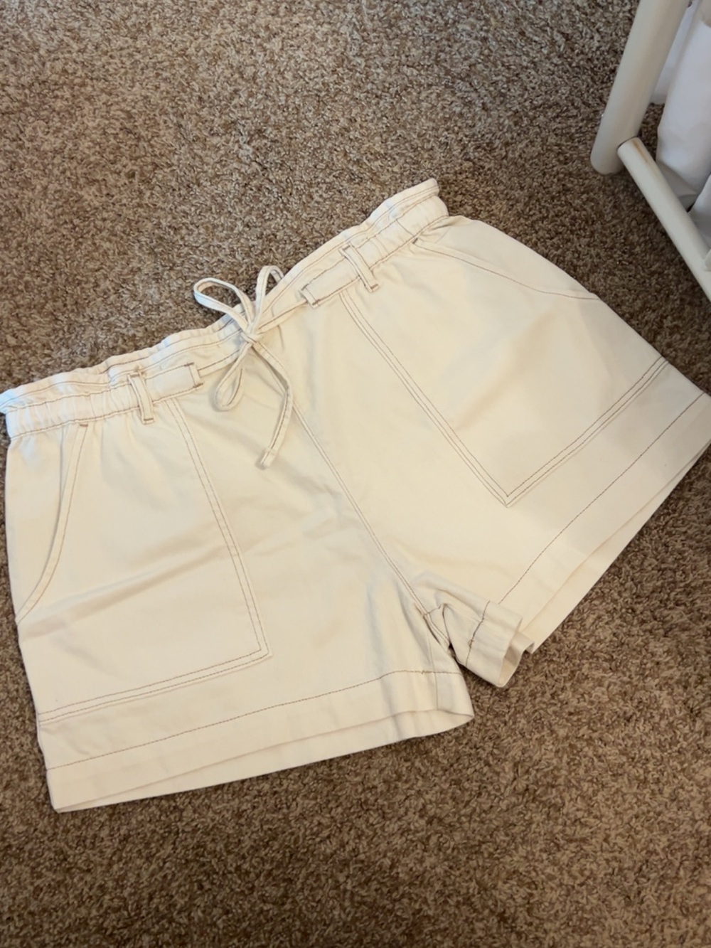 Time and Tru Cream High-Waist Drawstring Shorts